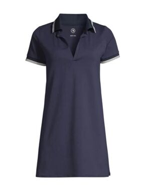 ADDISON BAY Jersey Polo Dress Navy White Contrast Trim on Collar and Sleeves S